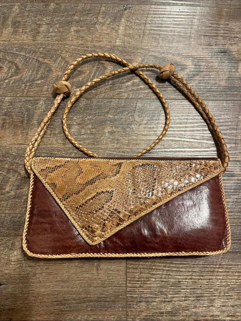 Women’s Brown and Tan Leather Shoulder Bag with Braided Strap